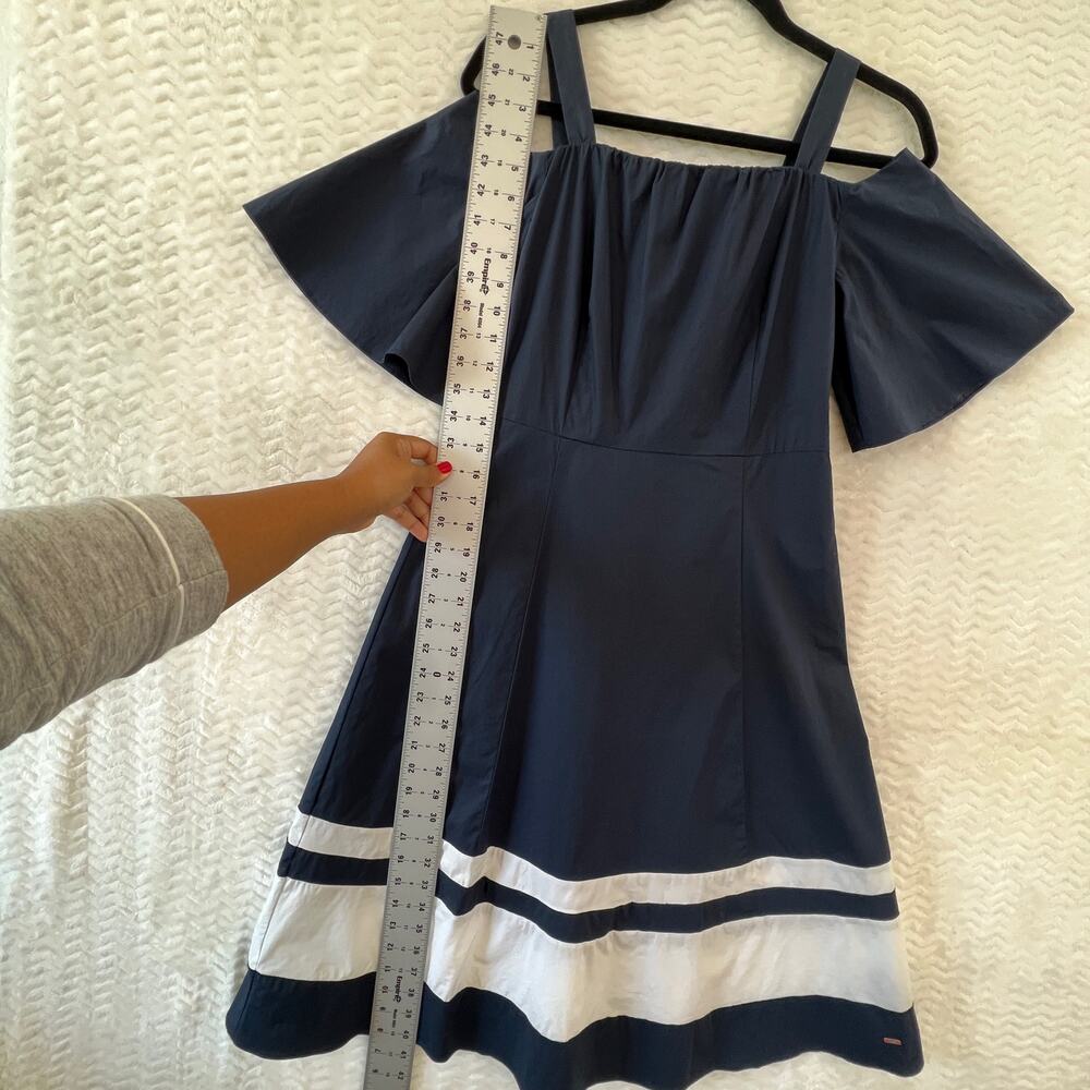 Tommy Hilfiger Navy Blue Off Shoulder Feminine Old Money Midi Dress Womens Small - Picture 11 of 14
